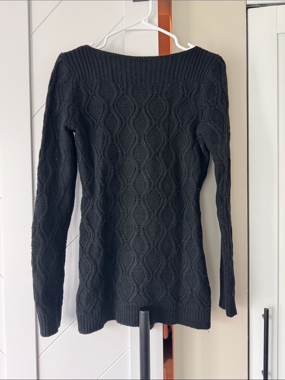 LOFT Black Off-the-Shoulder Cable Knit Sweater